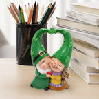Couple Figurine of Garden Gnomes Wearing Heart and Clover Hats