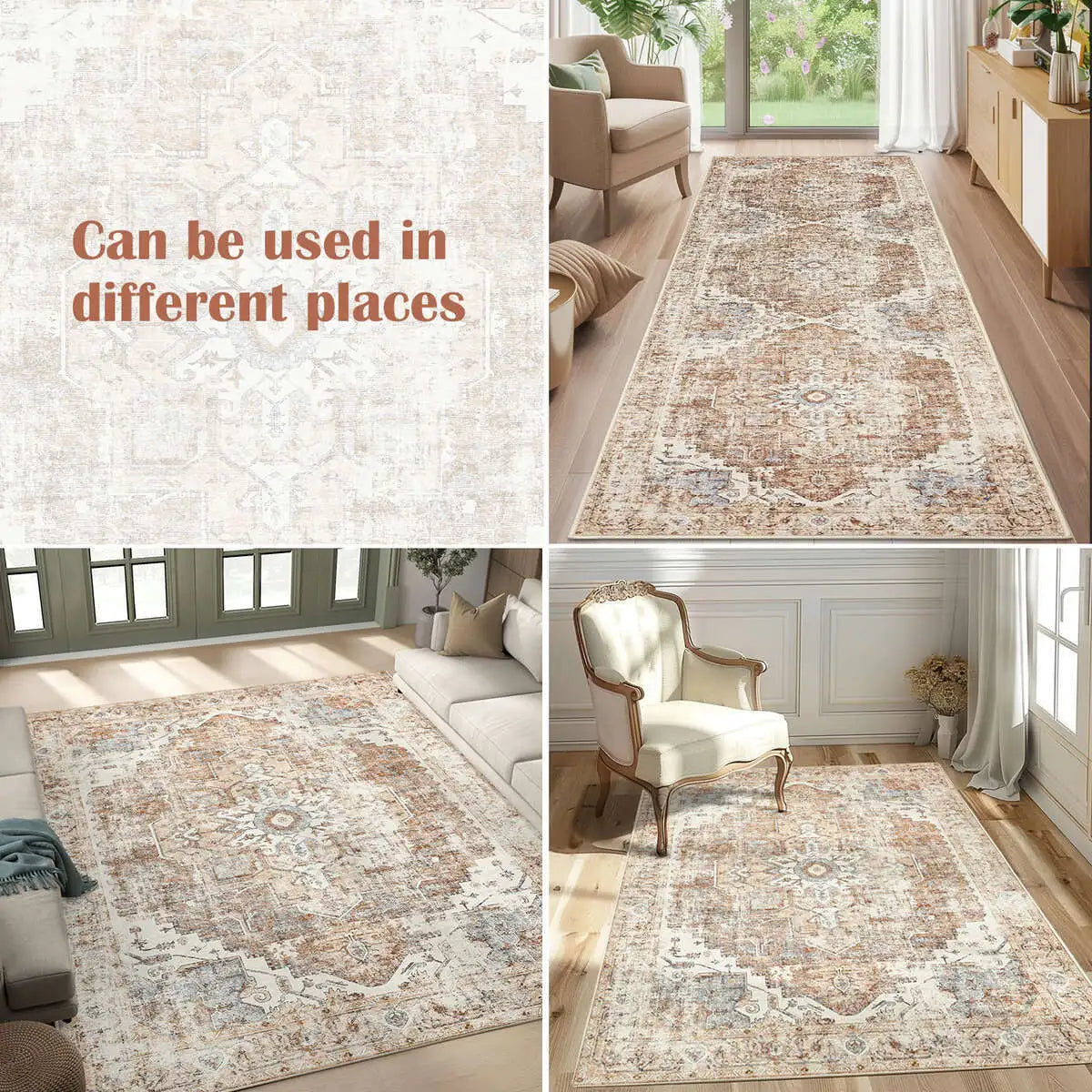 Foldable Non-Slip Oriental Carpet | Medallion Design Area Rug