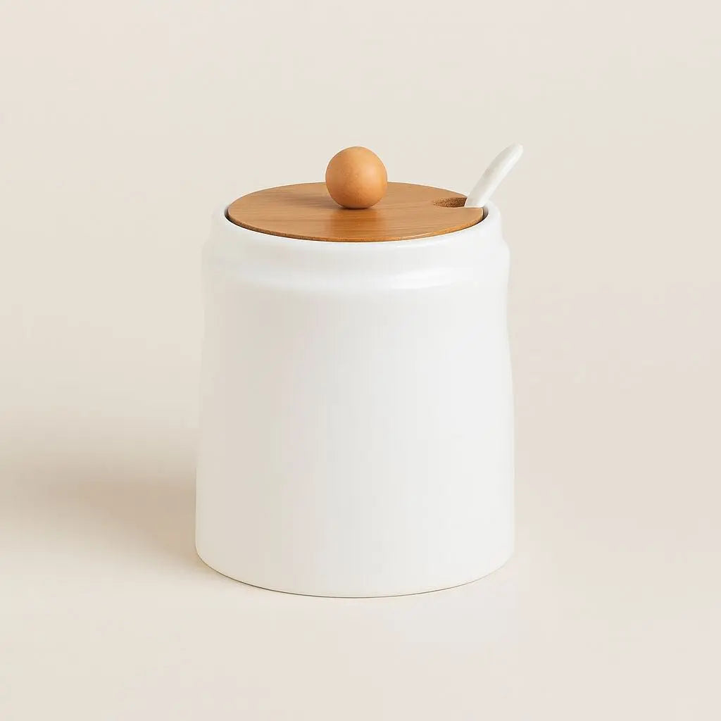 Elegant Ceramic Spice Container with Eco-Friendly Lid & Spoon