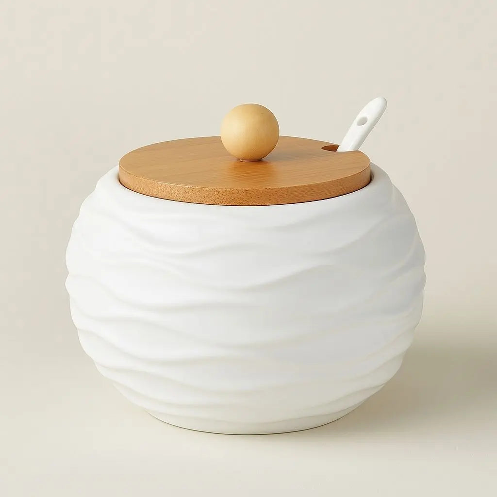 Elegant Ceramic Spice Container with Eco-Friendly Lid & Spoon