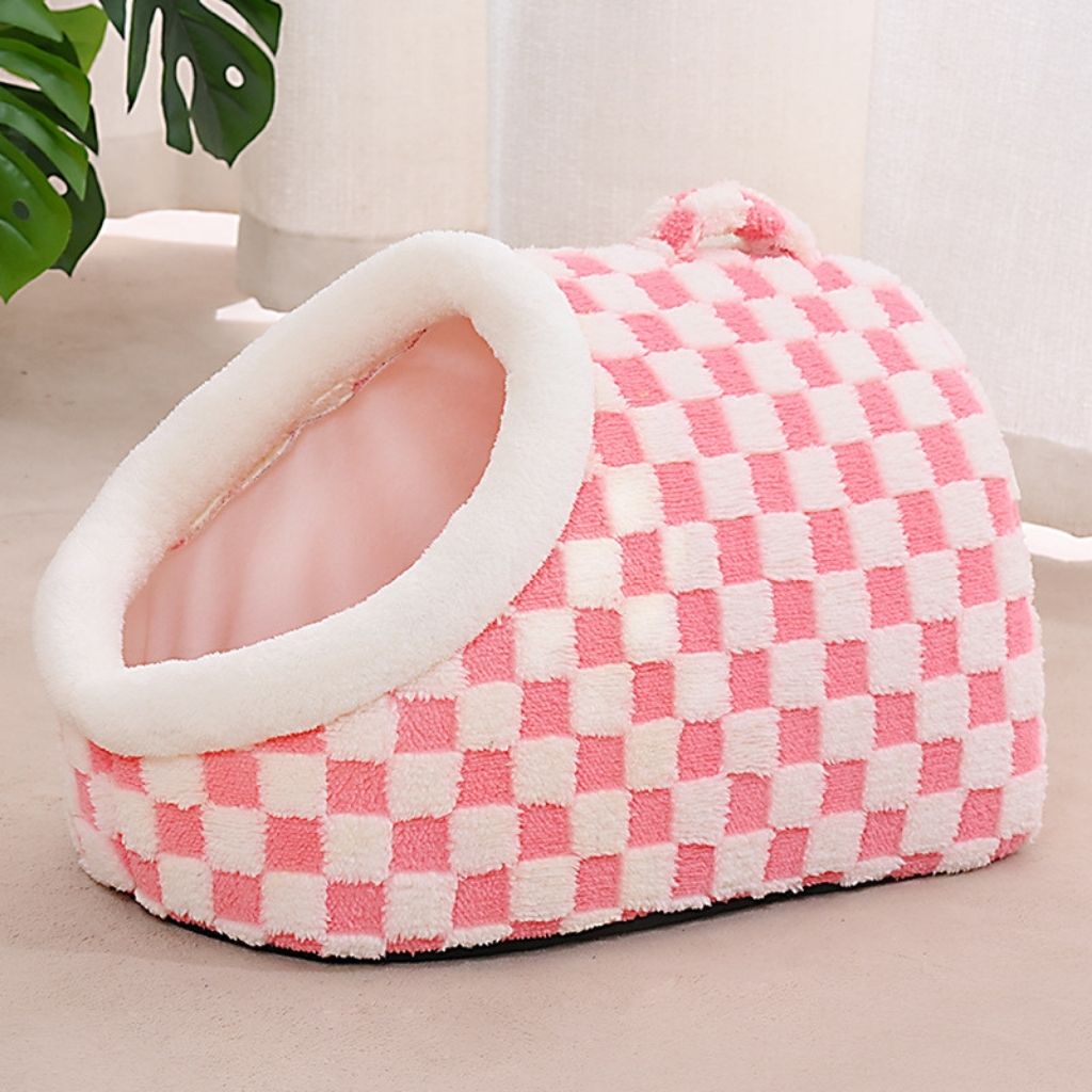 CozyNest Checkered Enclosed Pet Bed for All Seasons