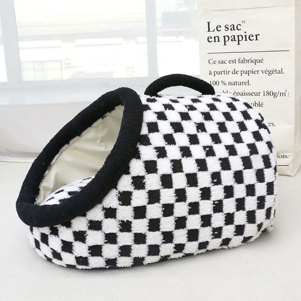 CozyNest Checkered Enclosed Pet Bed for All Seasons