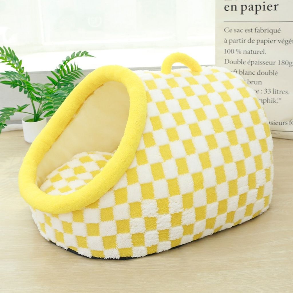 CozyNest Checkered Enclosed Pet Bed for All Seasons