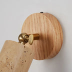 Wabi-Sabi Wall Light Fixture in Travertine and Wood Design