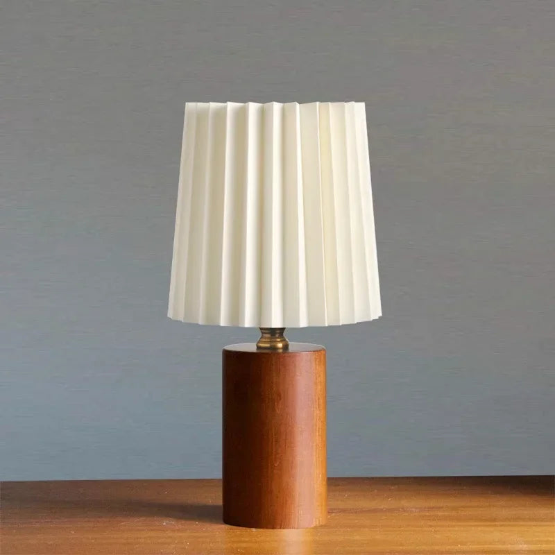 Pleated Table Lamp with Nordic Wood Base – Medieval Style