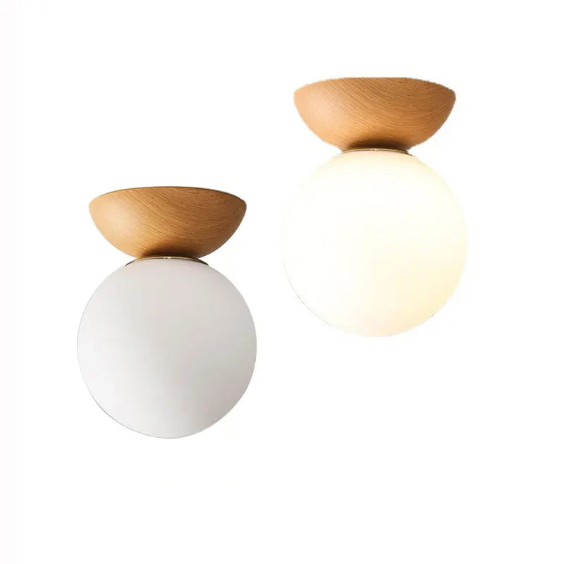 Ceiling and Pendant Light with Glass Ball Design and Wooden Finish