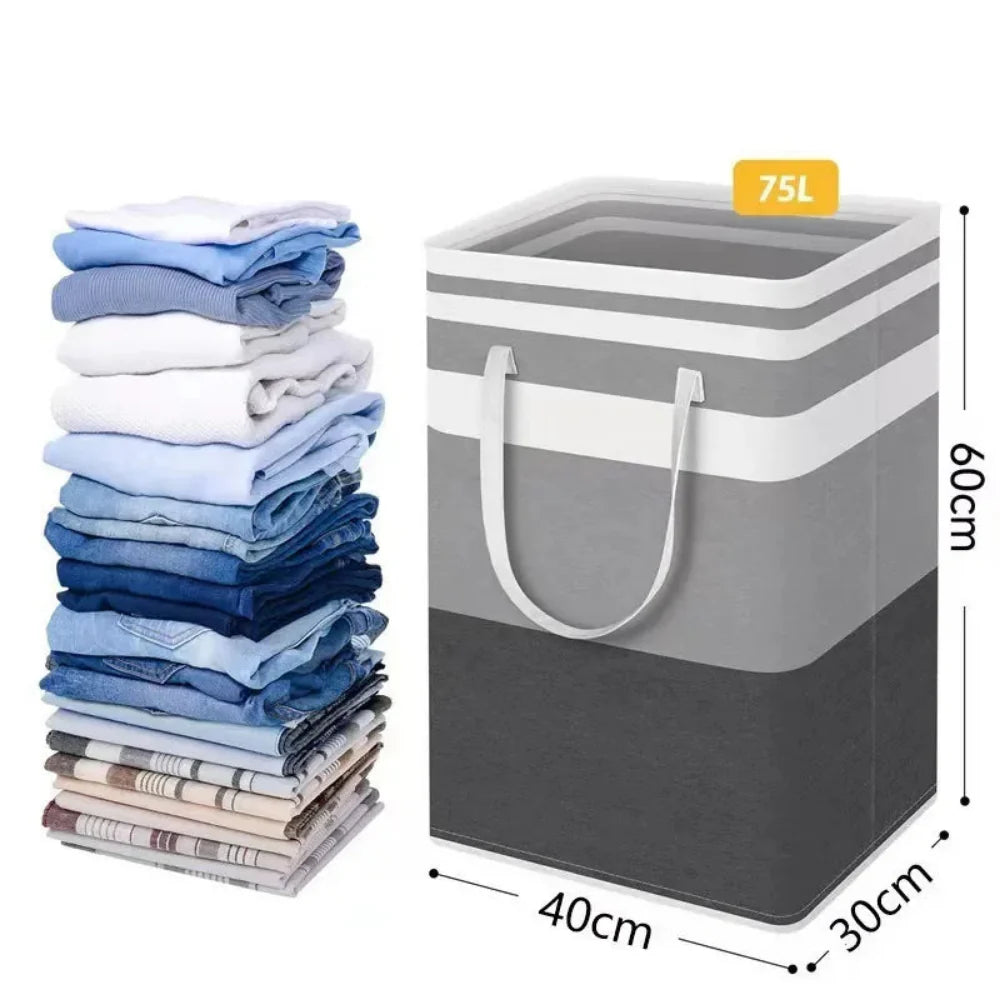 75L Waterproof Laundry Basket - Foldable Fabric Hamper with Handles