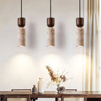 Minimalist Bedside Pendant Light in Travertine and Wood Design