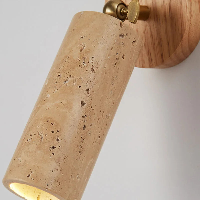 Wabi-Sabi Wall Light Fixture in Travertine and Wood Design