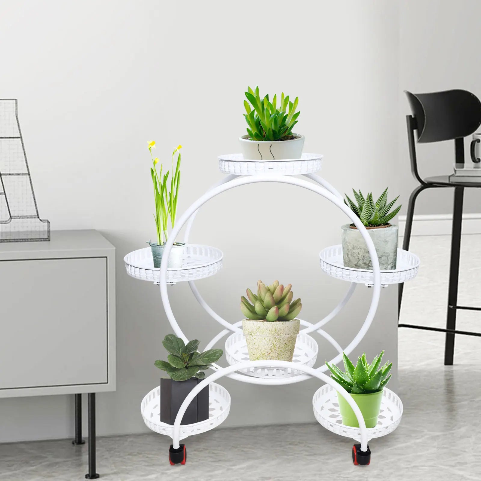 Rolling Metal Plant Stand - 6-Tier Flower Pot Display for Indoor/Outdoor