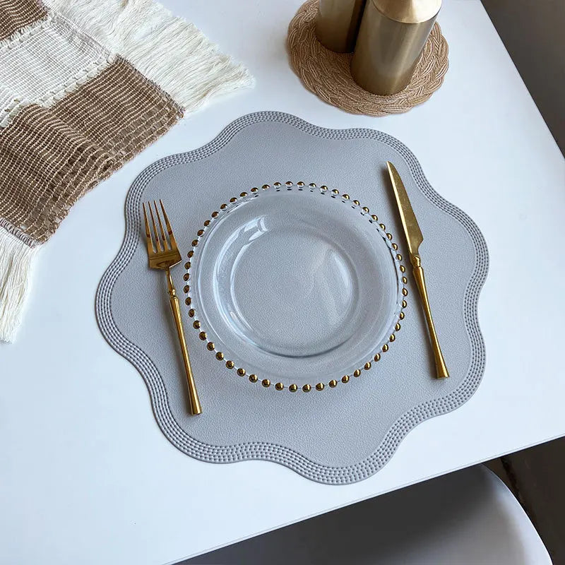 Round Faux Leather Placemats with Embossed Floral Pattern – Luxury Set