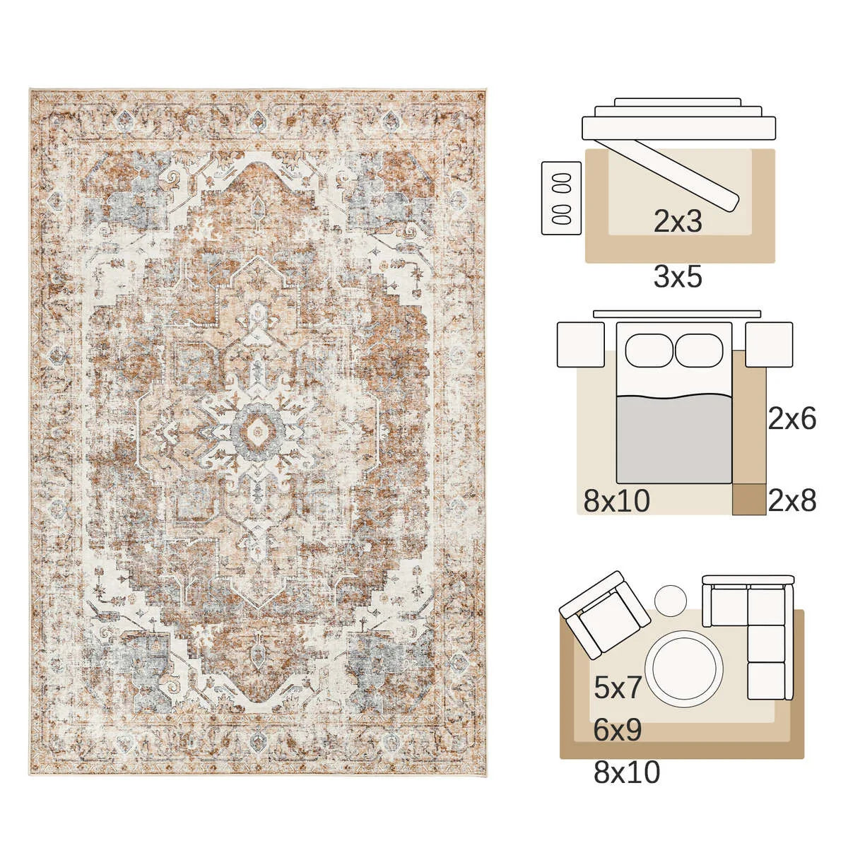 Foldable Non-Slip Oriental Carpet | Medallion Design Area Rug