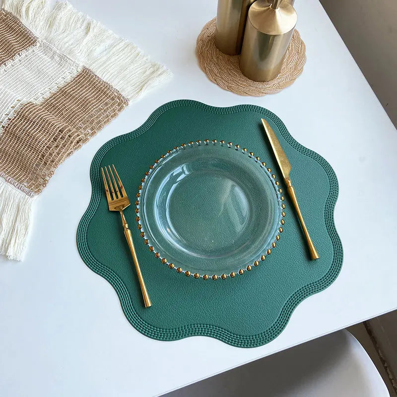 Round Faux Leather Placemats with Embossed Floral Pattern – Luxury Set