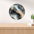 Silent Wooden Wall Clock in Blue and Gold Marble Finish
