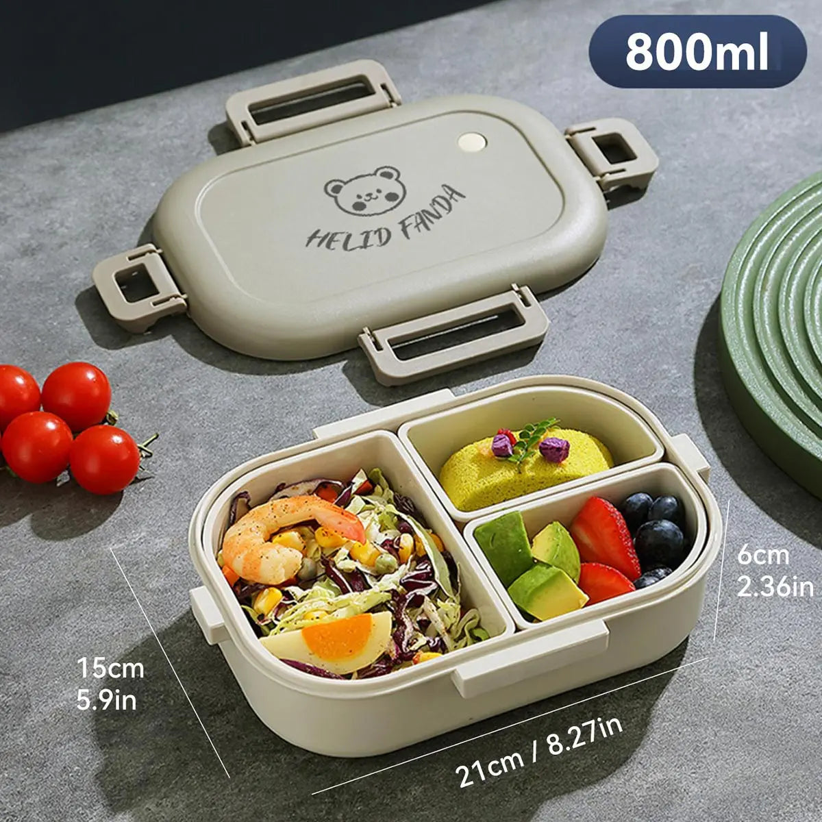 Portable Bento Lunch Box with 3 Compartments – Leak-Proof Design