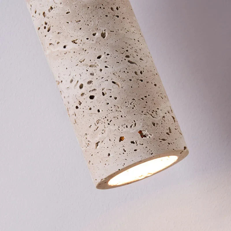 Minimalist Bedside Pendant Light in Travertine and Wood Design