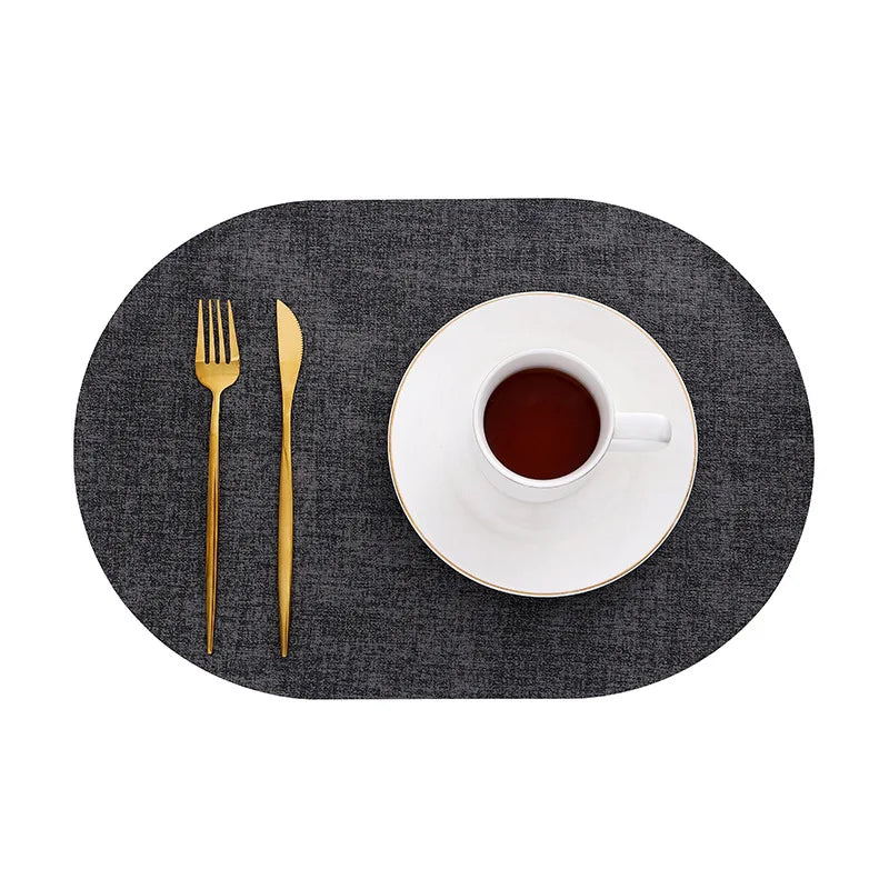 Heat Resistant Non-Slip Oval Placemats in Faux Leather