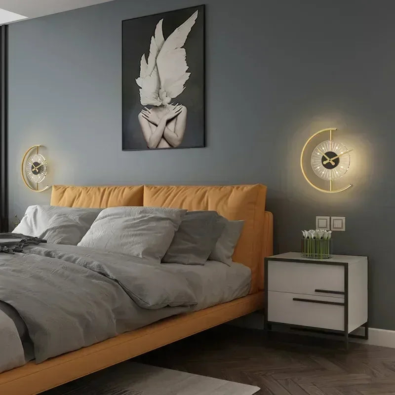 Post-Modern LED Sconce with Clock - Lunaris Wall Lamp