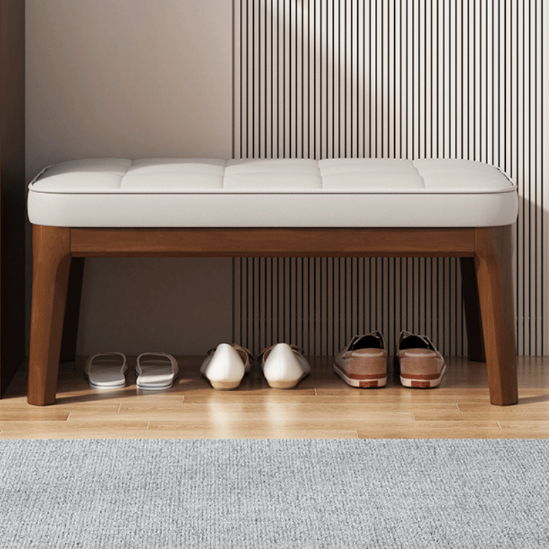 Entryway Shoe Storage Bench with Upholstered Grid and Solid Wood Frame