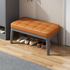 Entryway Shoe Storage Bench with Upholstered Grid and Solid Wood Frame