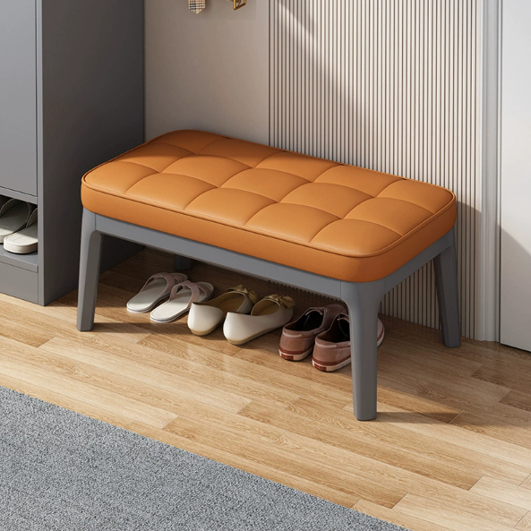 Entryway Shoe Storage Bench with Upholstered Grid and Solid Wood Frame