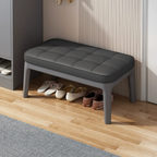 Entryway Shoe Storage Bench with Upholstered Grid and Solid Wood Frame