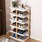 6/7 Tier Entryway Shoe Organizer - Minimalist PVC and Wood Design