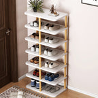 6/7 Tier Entryway Shoe Organizer - Minimalist PVC and Wood Design