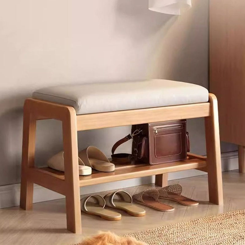Compact 1-Tier Shoe Organizer in Solid Wood and Fabric for Entryway