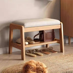Compact 1-Tier Shoe Organizer in Solid Wood and Fabric for Entryway
