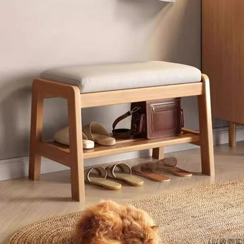 Compact 1-Tier Shoe Organizer in Solid Wood and Fabric for Entryway