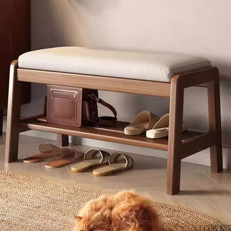 Compact 1-Tier Shoe Organizer in Solid Wood and Fabric for Entryway