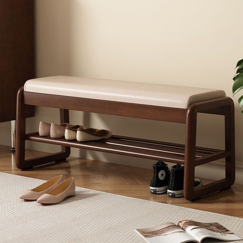 Compact 1-Tier Shoe Organizer in Solid Wood and Fabric for Entryway