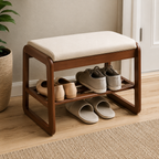 Compact 1-Tier Shoe Organizer in Solid Wood and Fabric for Entryway