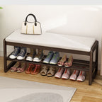 Compact 1-Tier Shoe Organizer in Solid Wood and Fabric for Entryway