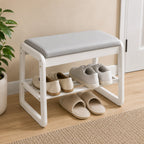 Compact 1-Tier Shoe Organizer in Solid Wood and Fabric for Entryway
