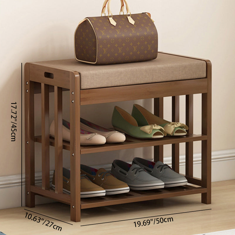 2-Tier Bamboo Rattan Shoe Organizer Rack for Minimalist Entryway