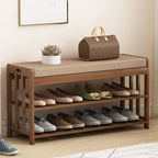 2-Tier Bamboo Rattan Shoe Organizer Rack for Minimalist Entryway