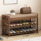 2-Tier Bamboo Rattan Shoe Organizer Rack for Minimalist Entryway