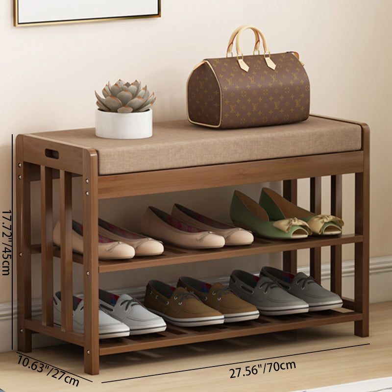 2-Tier Bamboo Rattan Shoe Organizer Rack for Minimalist Entryway