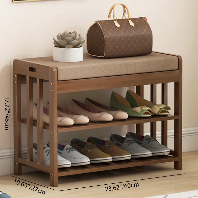 2-Tier Bamboo Rattan Shoe Organizer Rack for Minimalist Entryway