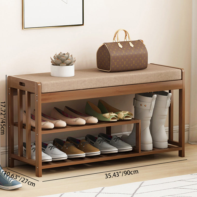 2-Tier Bamboo Rattan Shoe Organizer Rack for Minimalist Entryway