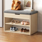 3-Tier Shoe Organizer with Wood and PU Leather – Minimalist Storage Rack