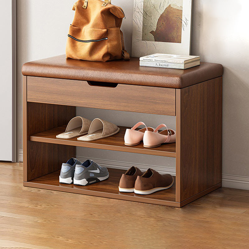 3-Tier Shoe Organizer with Wood and PU Leather – Minimalist Storage Rack