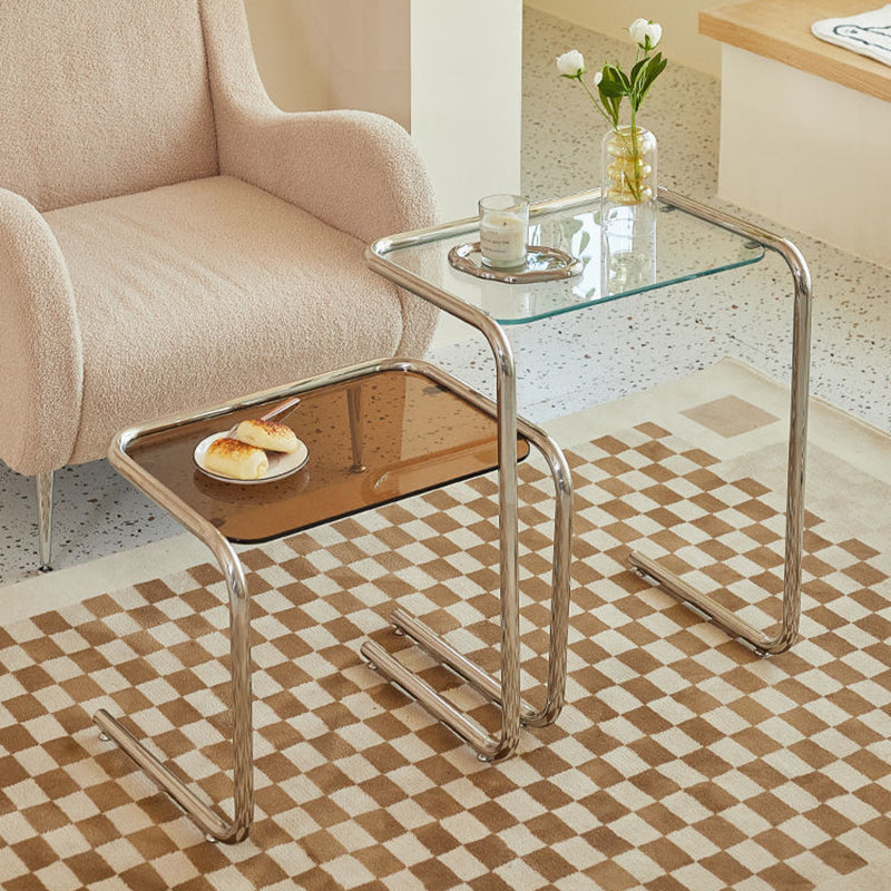 Minimalist Iron Side Table with Tempered Glass Top for Living Room