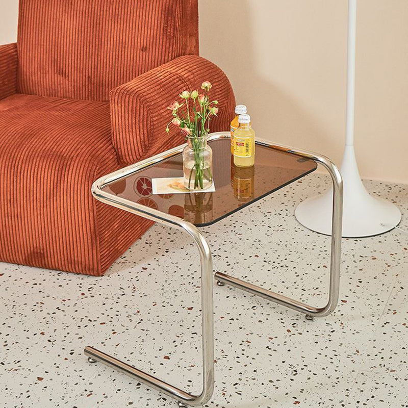 Minimalist Iron Side Table with Tempered Glass Top for Living Room
