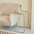 Minimalist Iron Side Table with Tempered Glass Top for Living Room
