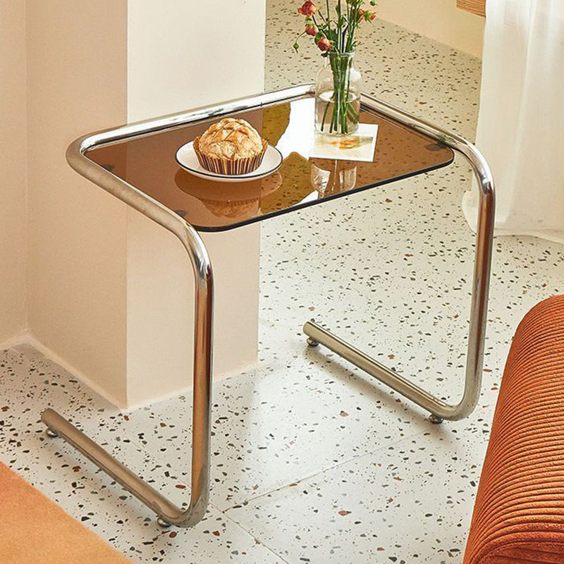 Minimalist Iron Side Table with Tempered Glass Top for Living Room