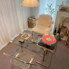 Minimalist Iron Side Table with Tempered Glass Top for Living Room