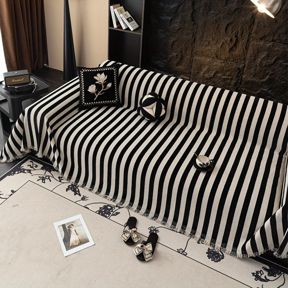 Striped Chenille Sofa Cover - Elegant Design for Classic Style